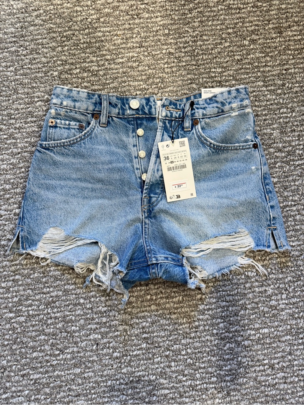 Zara Light Blue Distressed Button-Front Denim Shorts